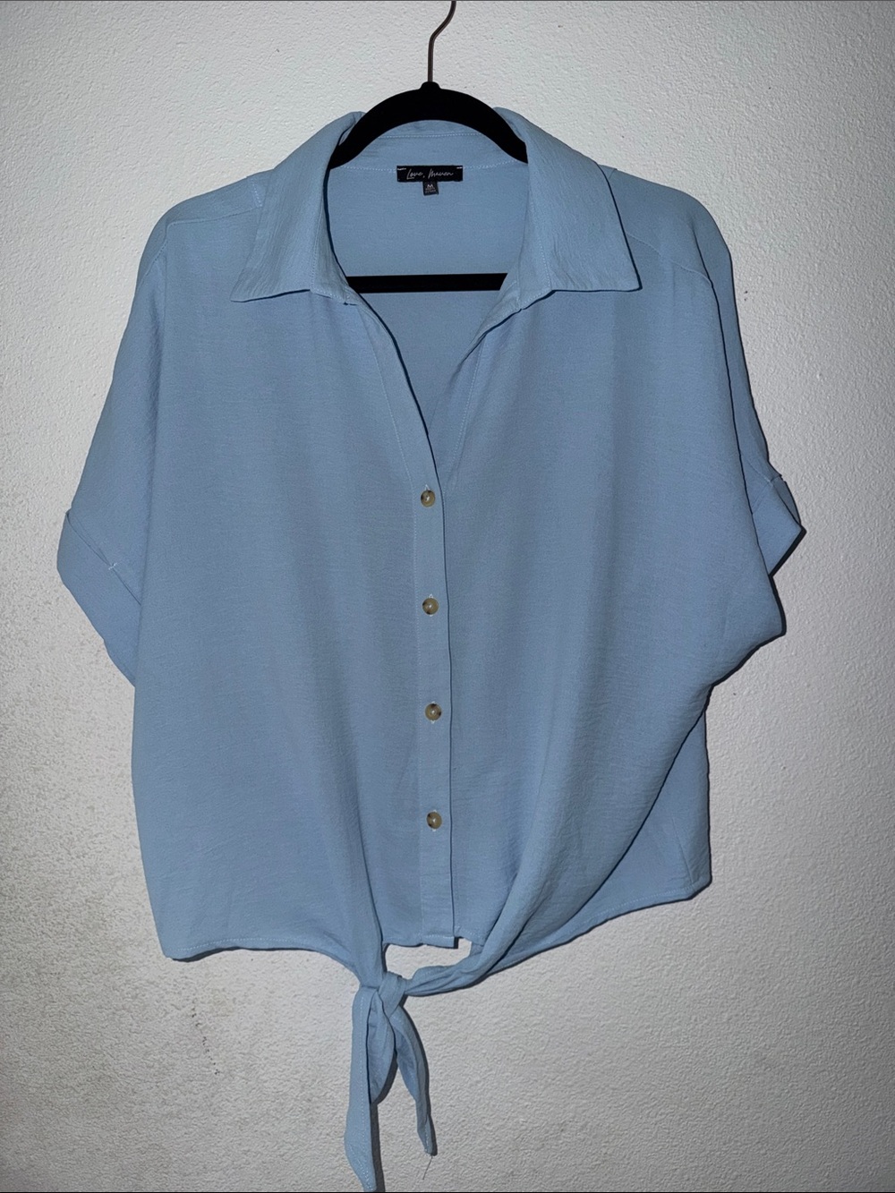 Light Blue Tie-Front Button-Down Shirt - Relaxed Women's Top